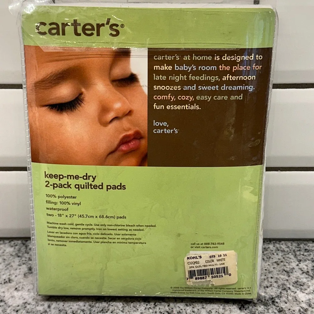 Carter's‎ Kids Quilted Pads White 2-Pack Waterproof Keep-Me-Dry C32QP02 Nursery
